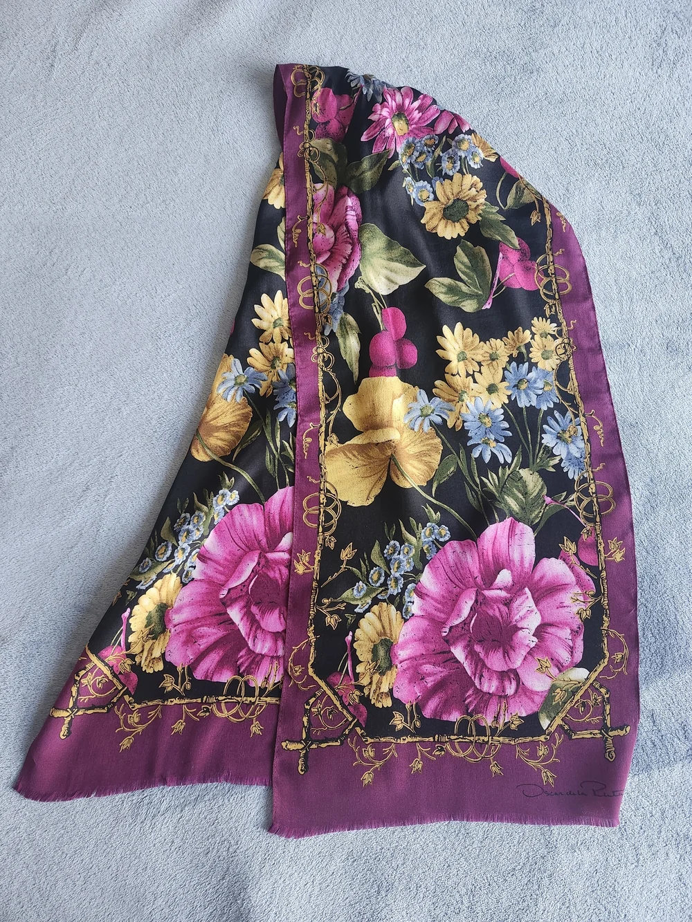 Vintage 80s Oscar De La Renta Silk Scarf